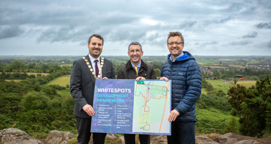 Mayor Alistair Cathcart with DAERA Minister Andrew Muir, and Stephen Harding (Director, McAdam Design)